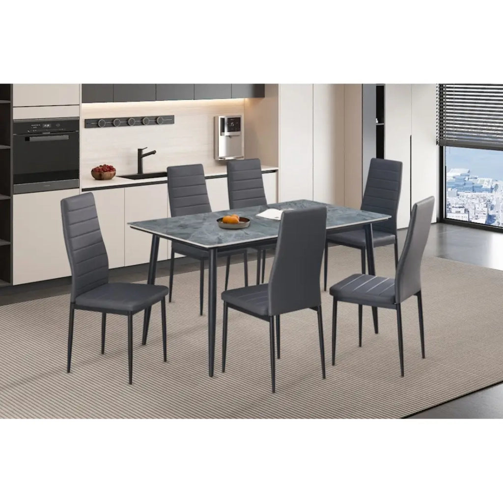 Tavolo da pranzo GRANVIA – 140x80 cm effetto ardesia e gambe in metallo