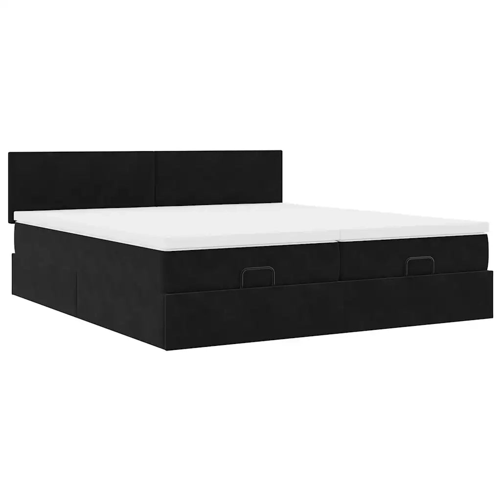 Struttura Letto Pouf con Materassi Nero 200x200 cm Velluto