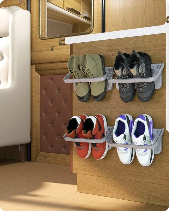 Sostegno per Scarpe Inclinabile Montaggio a Parete 4 Pezzi - Ripiano per Scarpe da Appendere - Ripiano a Parete Senza Forare Grigio