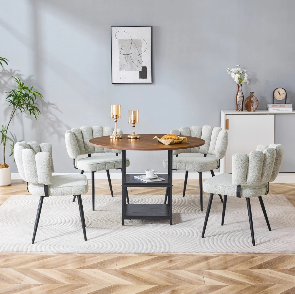 Set tavolo e sedie da pranzo 107 cm effetto noce, 4 sedie bouclé