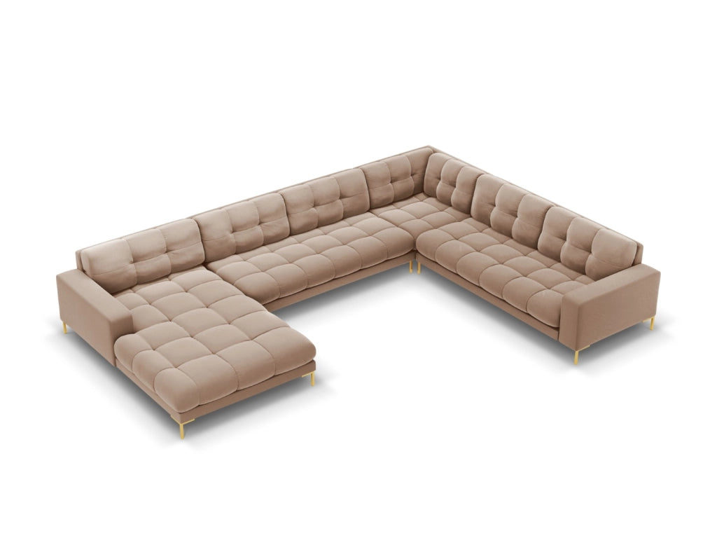 Cosmopolitan Design - Divano panoramico destro "Bali" 7 posti in velluto beige 