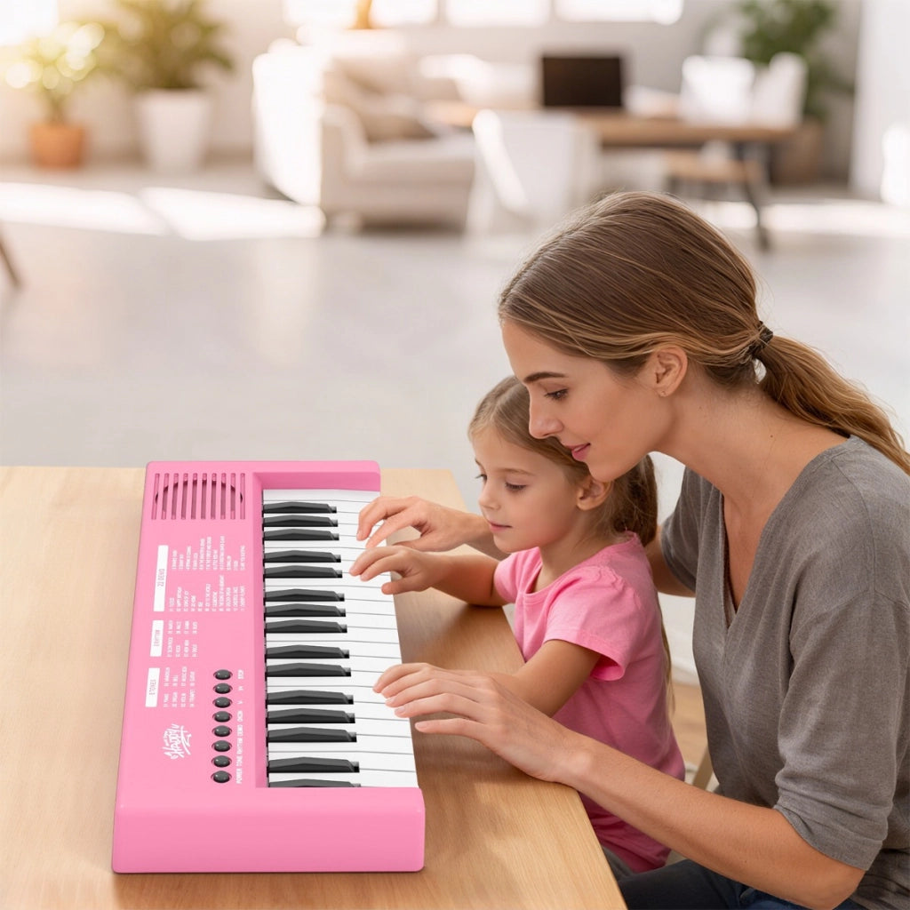Tastiera pianoforte per bambini elettrica portatile a 37 tasti, Tastiera strumento musicale elettronico educativo Rosa-Tastiere elettriche