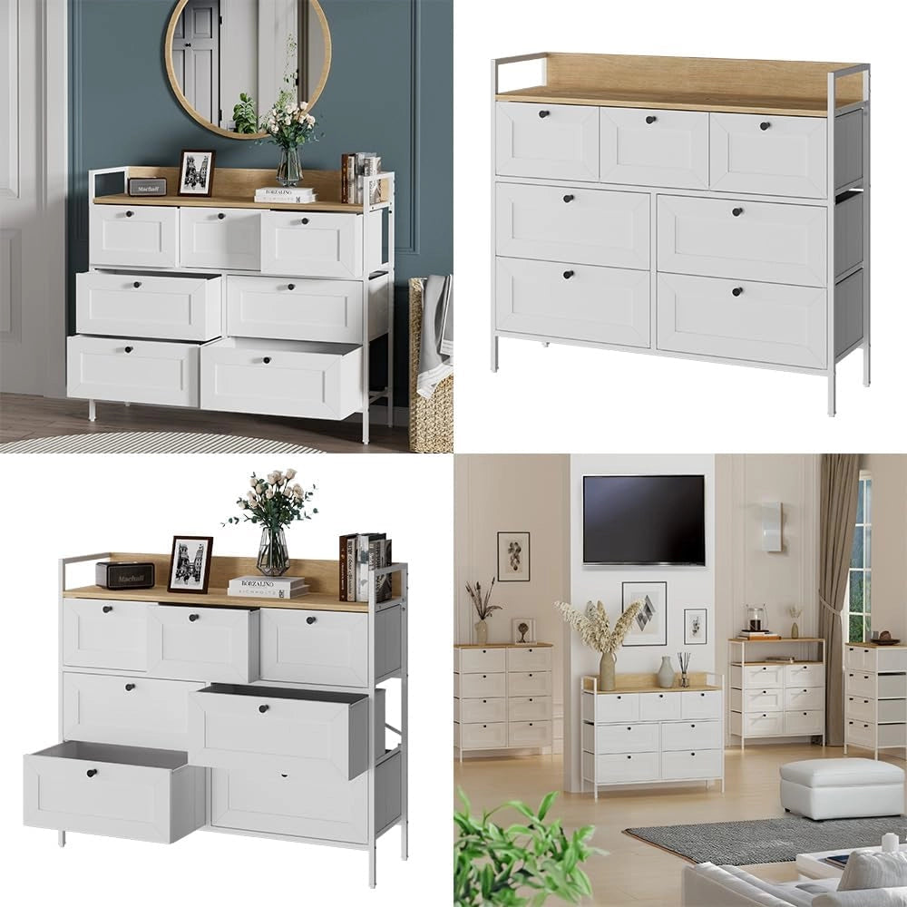 Cassettiera Belaro, Bianco, 98 x 85 cm con 7 cassetti, per riporre abiti e oggetti di uso quotidiano