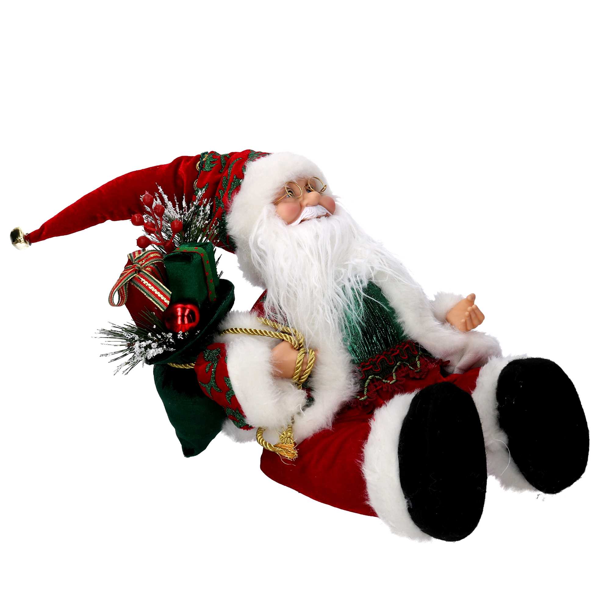 Babbo natale in tessuto bordeaux seduto con musica e movimento cm xh35,5