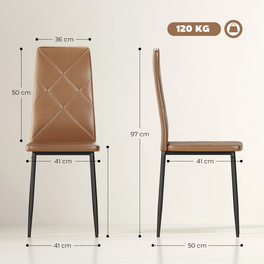 Set 6 Sedie da Pranzo Moderne con Schienale Alto in Similpelle e Acciaio ¨C Zephmum ¨C Marrone 41x50x97 cm
