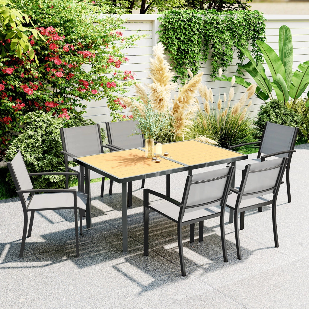 Tavolo da pranzo da giardino per 6 persone ¨C Xylo ¨C Effetto legno naturale acciaio 150x90x72 cm