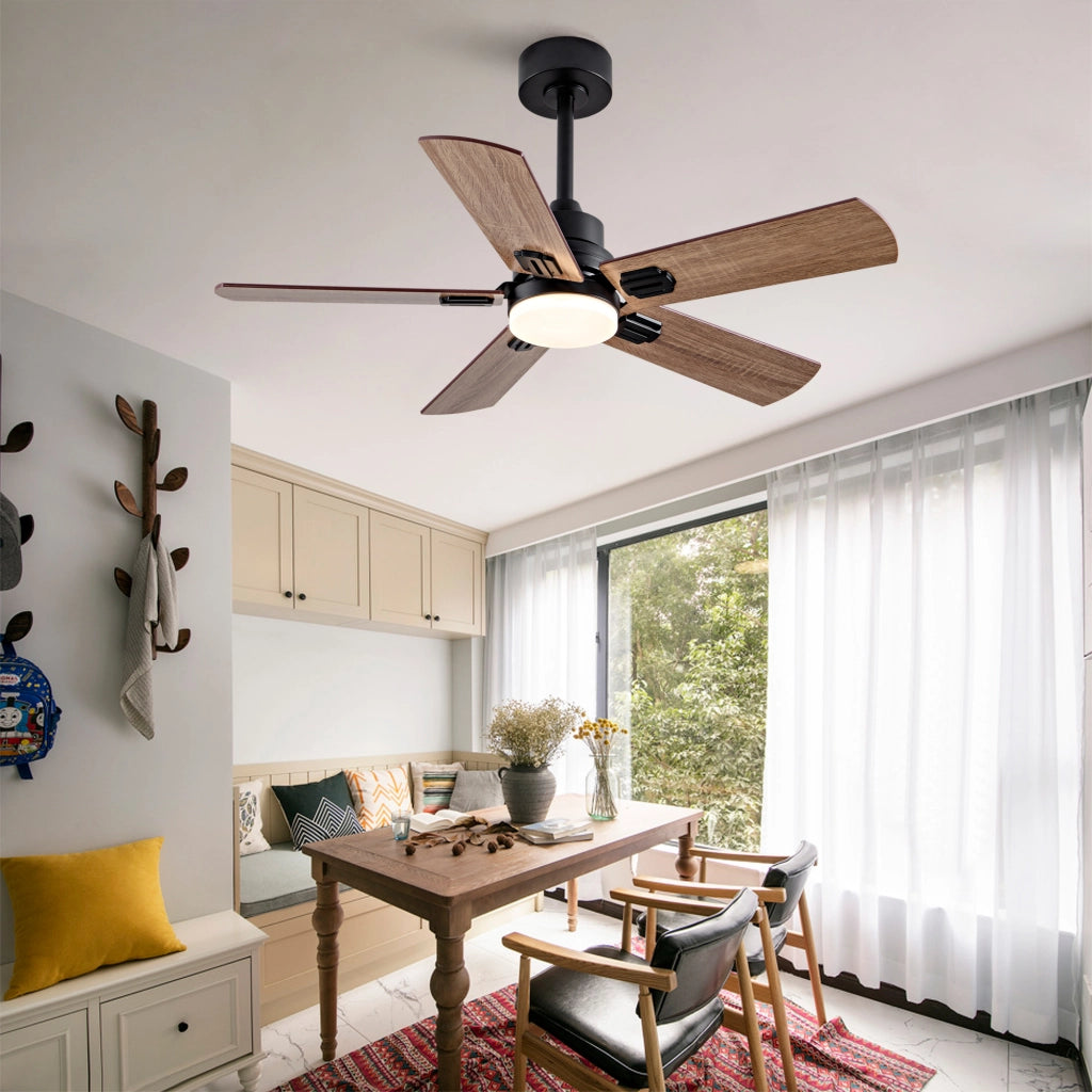 Ventilatore da soffitto esterno nero 42 pollici con luce e telecomando, 5 pale dimmerabili, per terrazze, camere e soggiorni