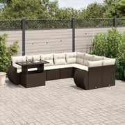 Set Divani da Giardino 10pz con Cuscini in Polyrattan Marrone 3268773