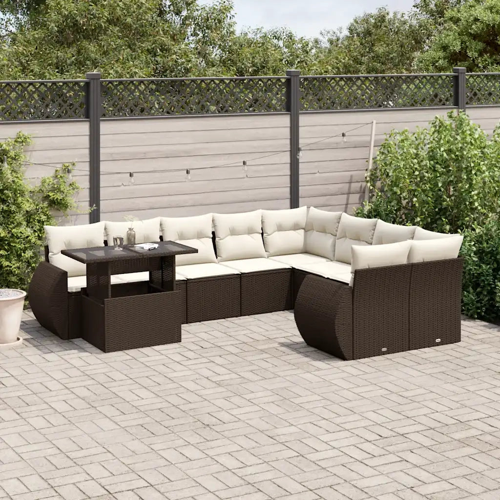 Set Divani da Giardino 10pz con Cuscini in Polyrattan Marrone 3268773