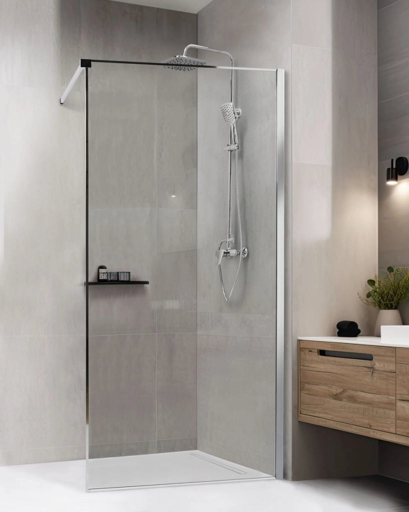 Schermo doccia argento in vetro temperato con cornice in acciaio inox Wet Room Bagno senza porte 100 x 190 cm