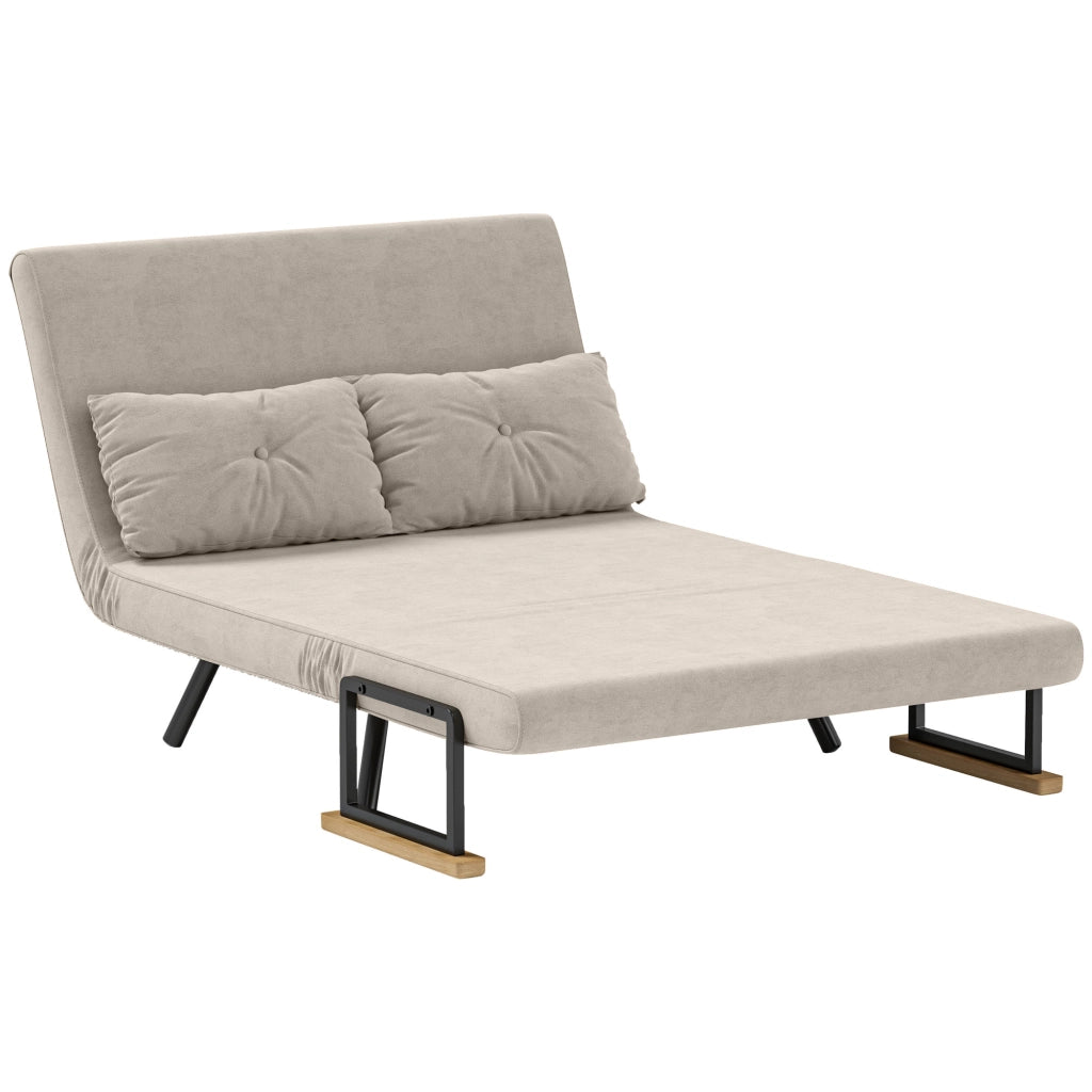 Divano Letto in Tessuto Velluto con Schienale Regolabile e Cuscini ¨C zephmum ¨C Bianco Crema 102x73x81 cm