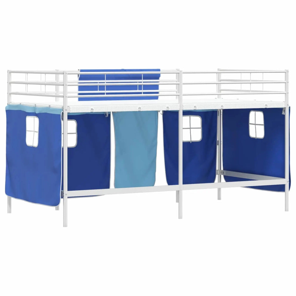Struttura del Letto Loft per Bambini con Tendine-Giroletto per bambini Bianco e Blu 757171