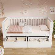 Tagesbett in legno con 2 cassetti e sponda laterale, bianco, 90 x 200 cm