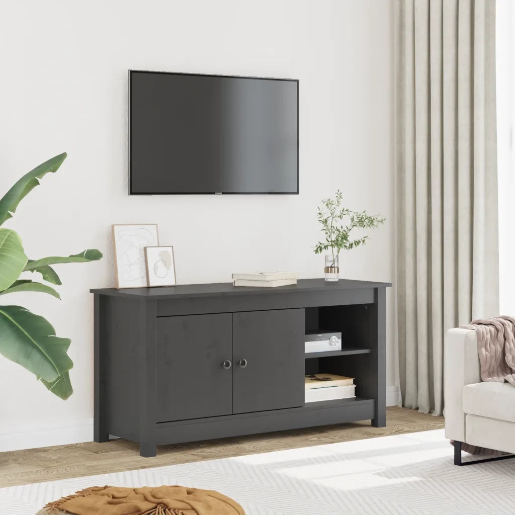 Mobile Porta TV Grigio 103x36,5x52 cm in Legno Massello di Pino