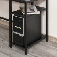 Scrivania Angolare in Stile Industriale con Ripiano Laterale, in Legno e Metallo Nero, 150x120x75cm