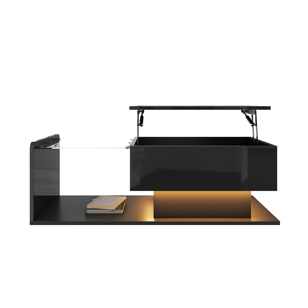 Tavolino-Xylo-Nero vetro effetto LED piano in vetro