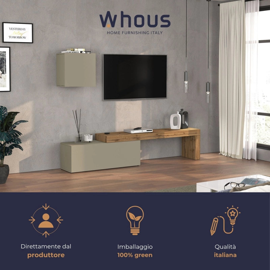 WHOUS Parete attrezzata Chronos set soggiorno tortora opaco e rovere 180/290x40 cm