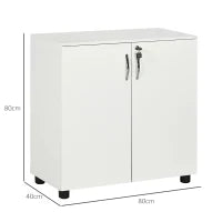 Vinsetto Armadietto per Documenti con Serratura, Armadio da Ufficio con 2 Ante e 2 Ripiani, Mobiletto Multiuso Portaoggetti con Maniglia in Lega di Alluminio, per Casa Ufficio, 80x40x80 cm, Bianco