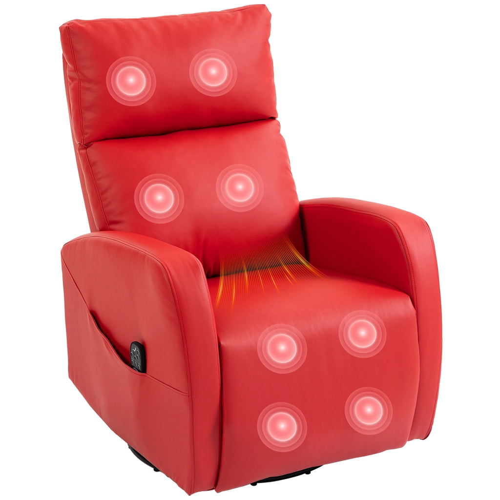 Poltrona Massaggiante Reclinabile e Riscaldante con Poggiapiedi e Telecomando in Pelle PU. Rosso