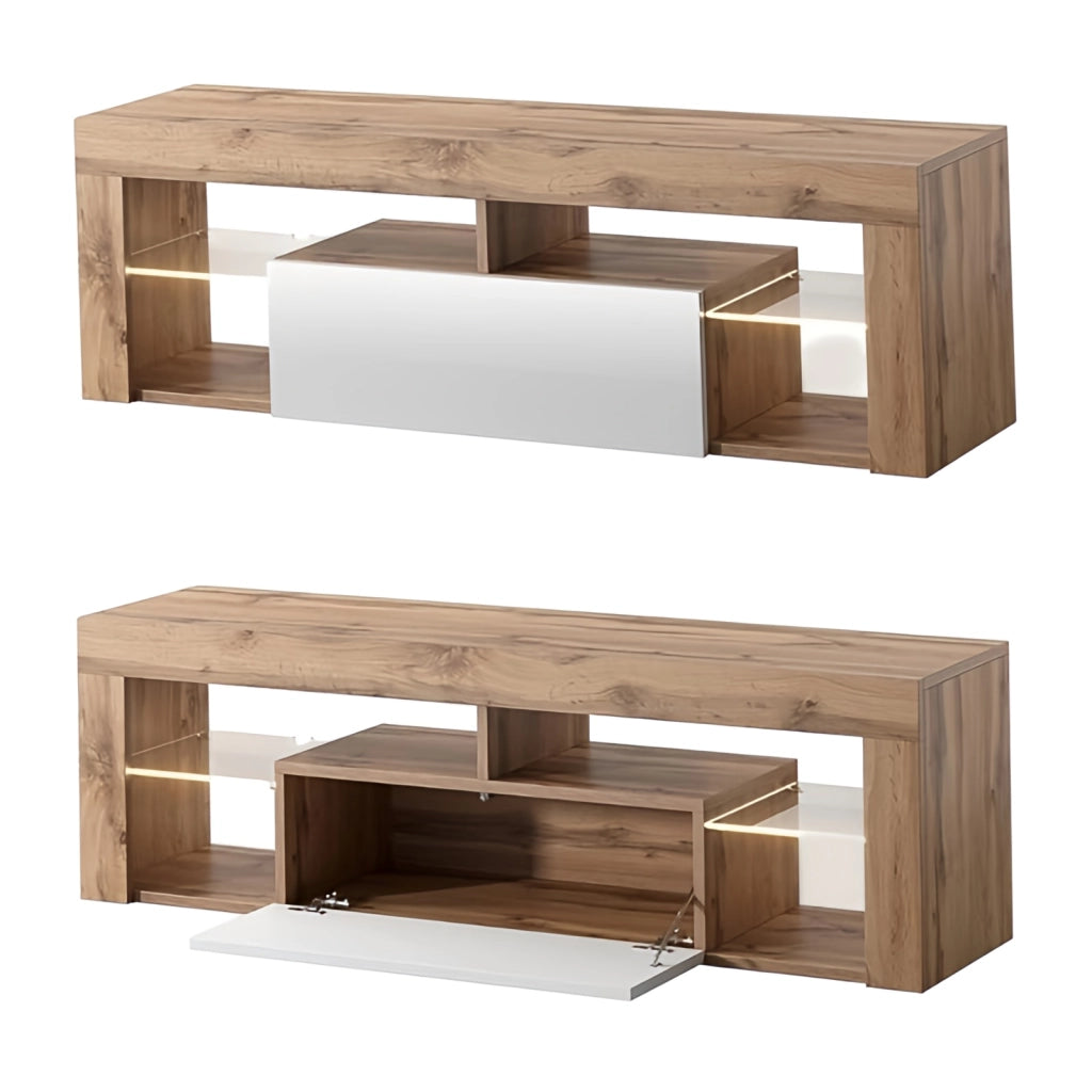 MOBILE PORTA TV HUGO CM 140X35X50 COLORE ROVERE SONOMA BIANCO LUCIDO