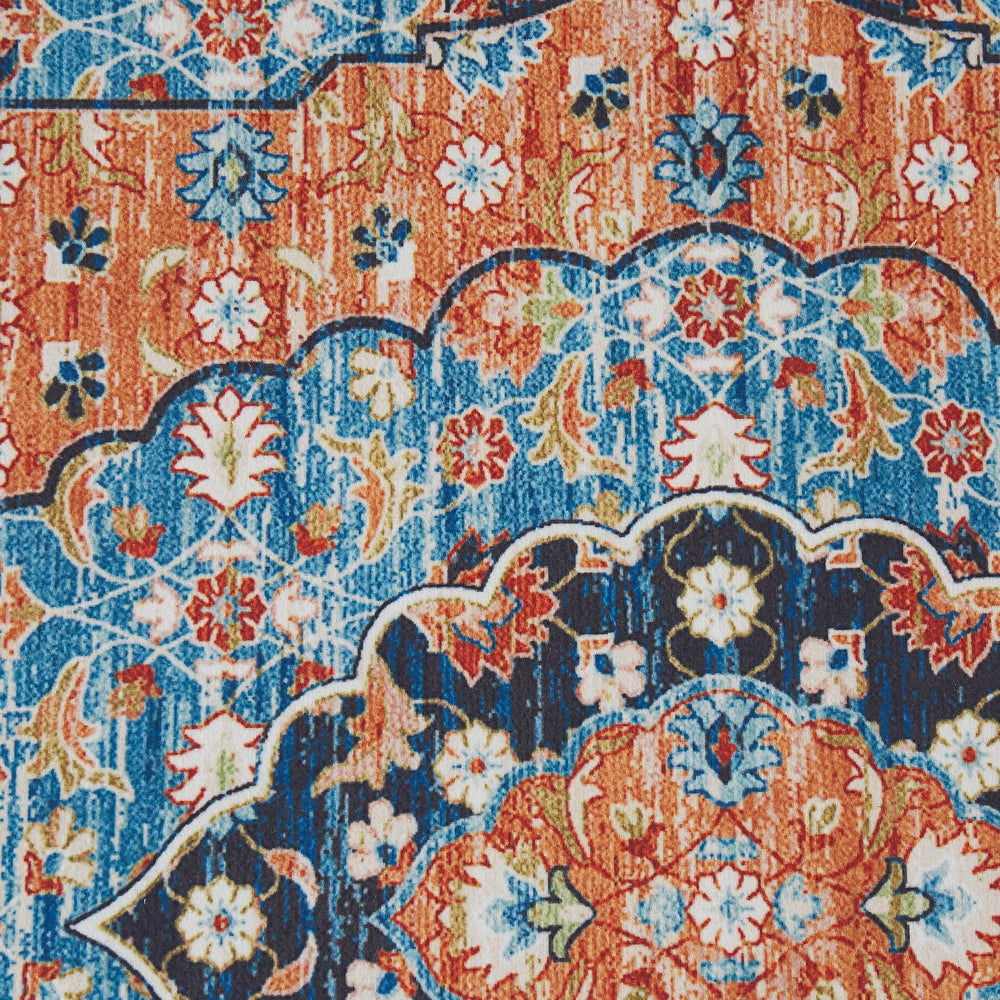 Tappeto passatoia blu e arancione poliestere 80 x 300 cm decorazioni orientali invecchiate per soggiorno camera da letto