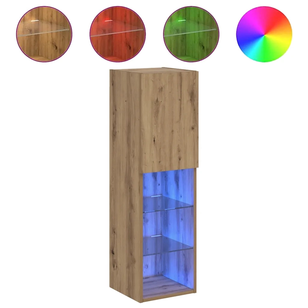 vidaXL Mobili TV con Luci LED 2 pz Rovere Artigianale 30,5x30x102 cm