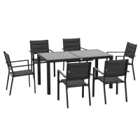 Set da Giardino con Tavolo Allungabile in Vetro e 6 Sedie con Seduta Traspirante, Grigio Scuro