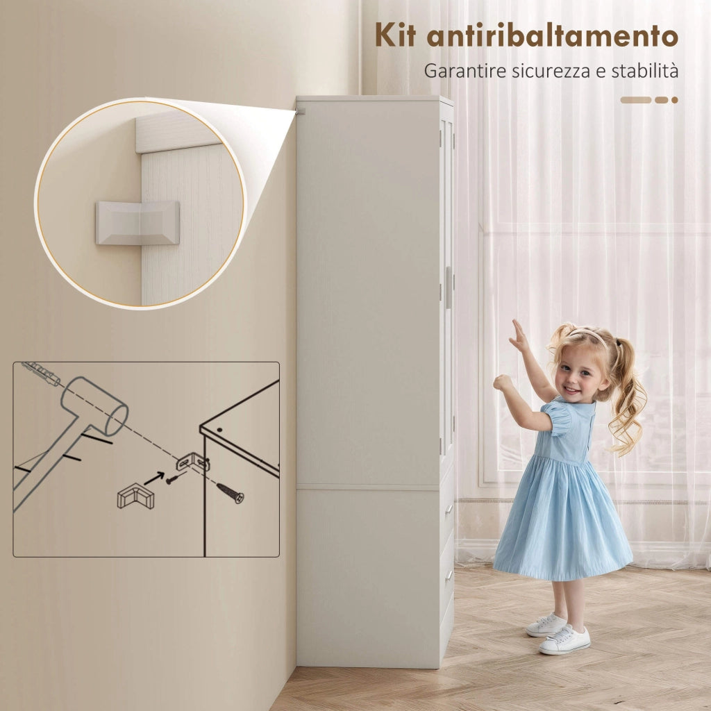 Credenza da Cucina 60x40x159 cm con Armadietto con 8 Ripiani Portaspezie e 2 Cassetti Bianco