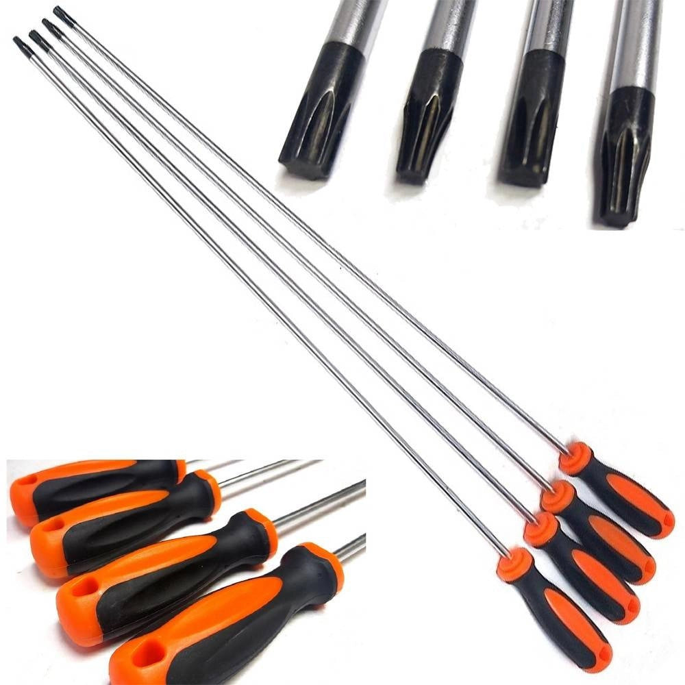 Trade Shop - Set 4 Pz Cacciaviti Torx Extra Lunghi Con Punta Magnetica 600 Mm T20 T25 T30 T40 -