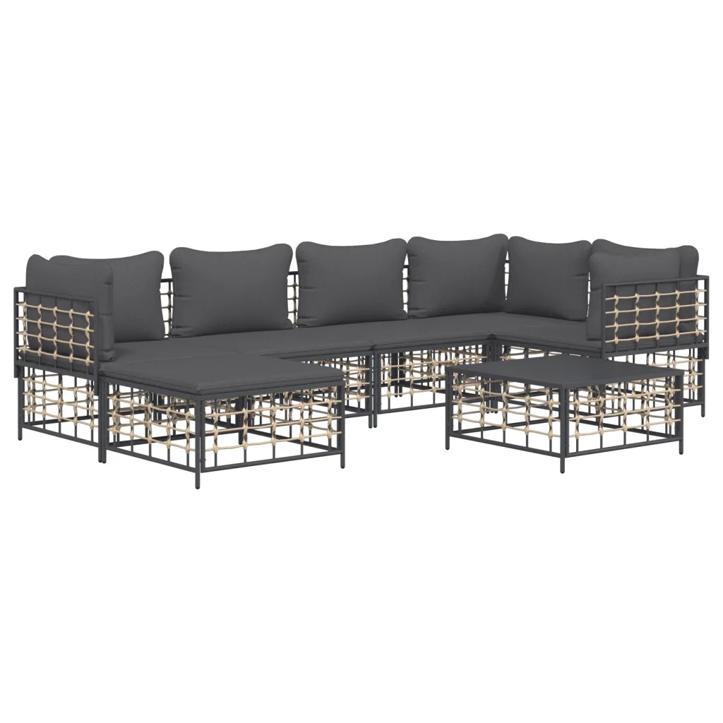 Set Divani da Giardino 7 pz con Cuscini Antracite in Polyrattan 3186773