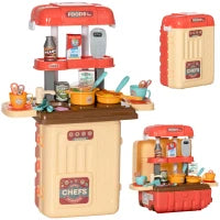 Gioco per Bambini 3 in 1 da 36 Pezzi con Tavolo per Posate, Tavolo da Pranzo e Trolley, in PP e ABS, 48x26x64 cm