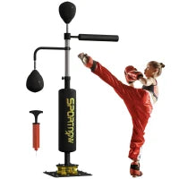 Sacco da boxe autoportante con due speedballs, barra rotante da boxe, calciatore, regolabile in altezza, in acciaio, 84 x 36 x 140-205 cm, Nero