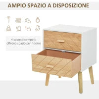 Comodino Camera da Letto Moderno, Comodino Cameretta con 2 Cassetti Ampio Piano, Legno, 40x30x55.5 cm