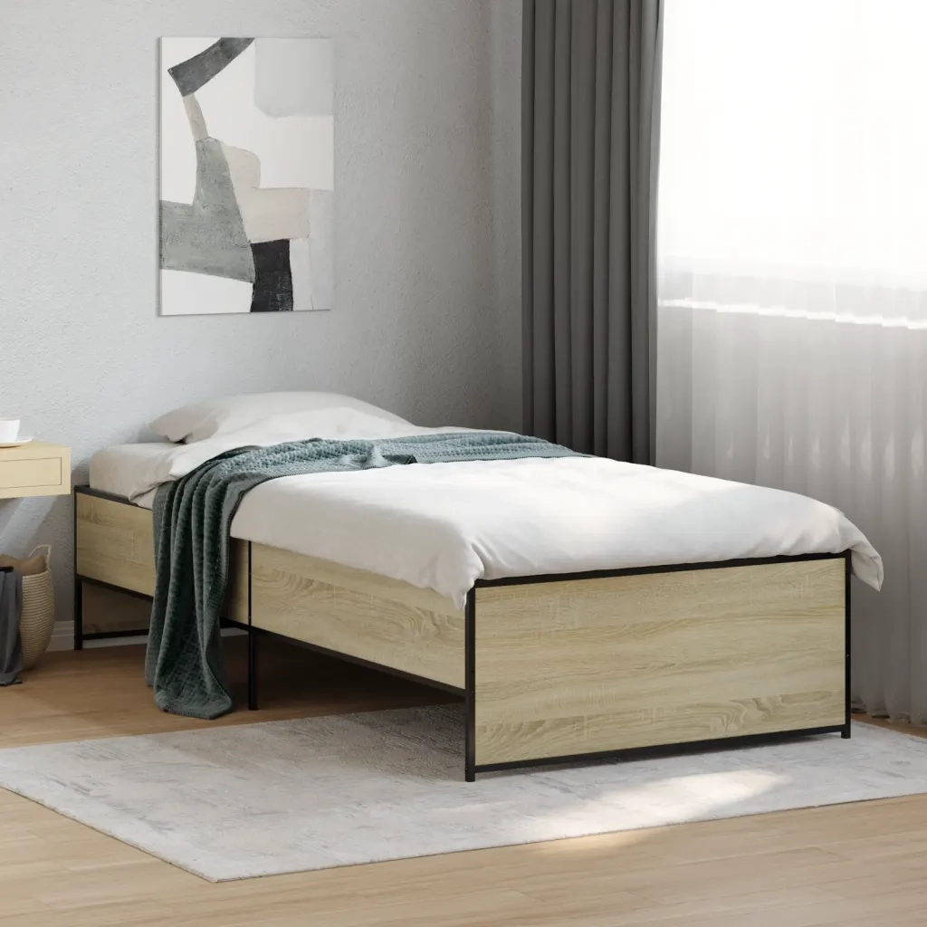Giroletto-Struttura Letto Rovere Sonoma 75x190cm in Legno Multistrato e Metallo 541032