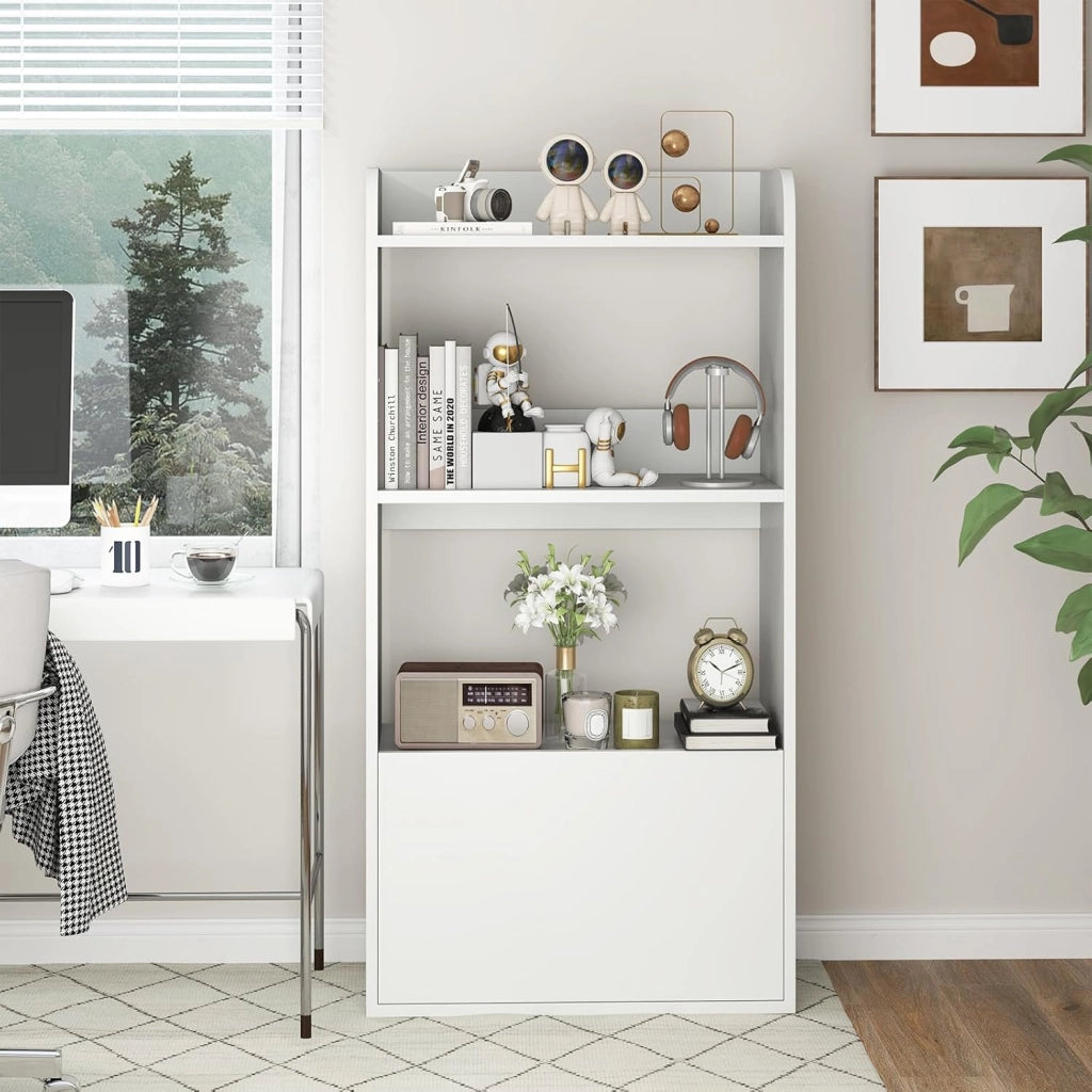 Libreria Aperta a 3 Ripiani, Scaffale Salvaspazio in Legno con Cassetto, Scaffale Portaoggetti Espositivo per Camera da Letto, Soggiorno, Cucina e Ingresso, 55 x 29 x 105 cm (Bianco)