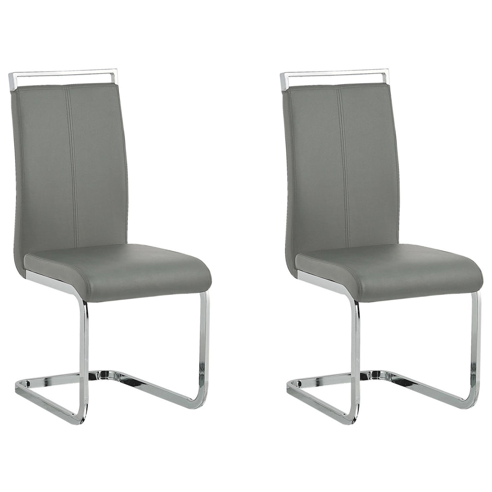 Set di 2 sedie da pranzo grigio ecopelle sedile imbottito con schienale alto a sbalzo sala conferenze moderno