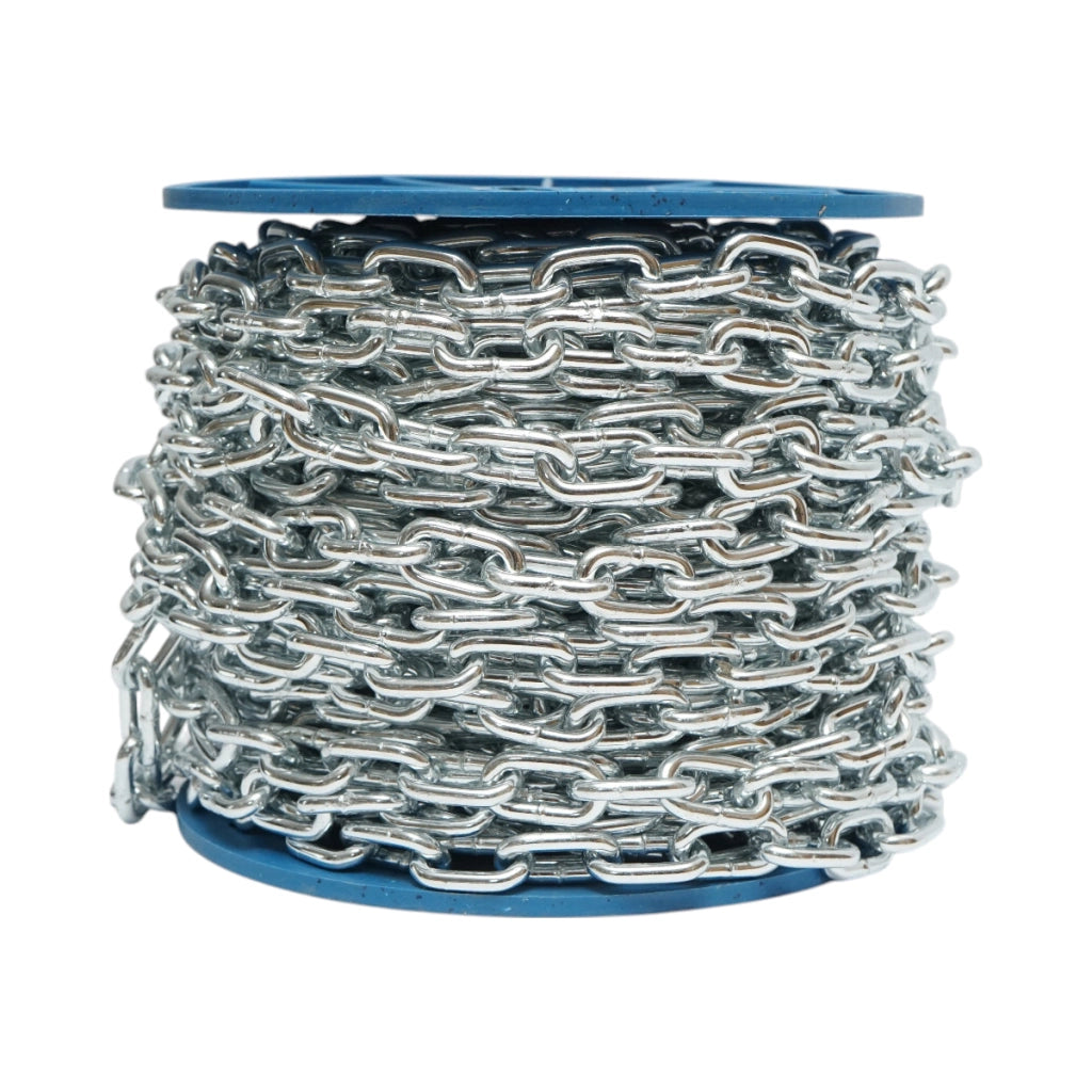 Catena elettrozincata 4,9x21x19,5mm DIN5685A 30m/rotolo tamburo di plastica