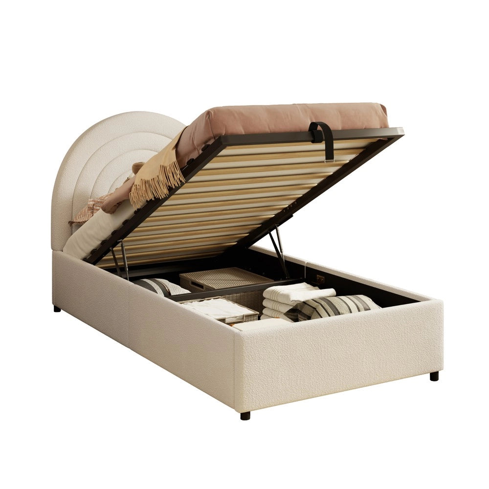 Letto Singolo Imbottito con Testiera e Rete a Doghe ¨C MINIMAL ¨C Boucle Beige 90x200