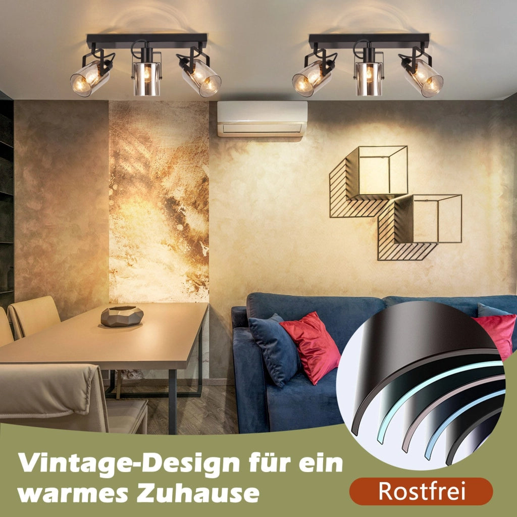 ZMH Faretto da soffitto 3 fiamme vetro grigio fumé E14 per camera letto