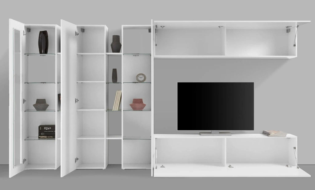 Parete attrezzata 2 vetrine mobile TV pensile sospeso armadio Joy Mir bianco