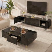 MOBILE TV e TAVOLINO Set 2 unità Nero lucido MDF con dettagli oro