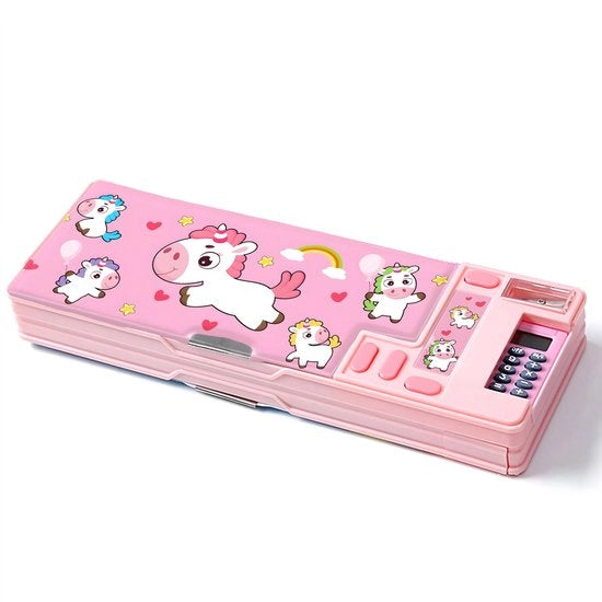 Etui pop-up multifunzionale per bambini, organizzatore di penne cartoon carino, carta da lettera, taglierino, calendario, lavagna bianca, attrezzature scolastiche (Pink2)