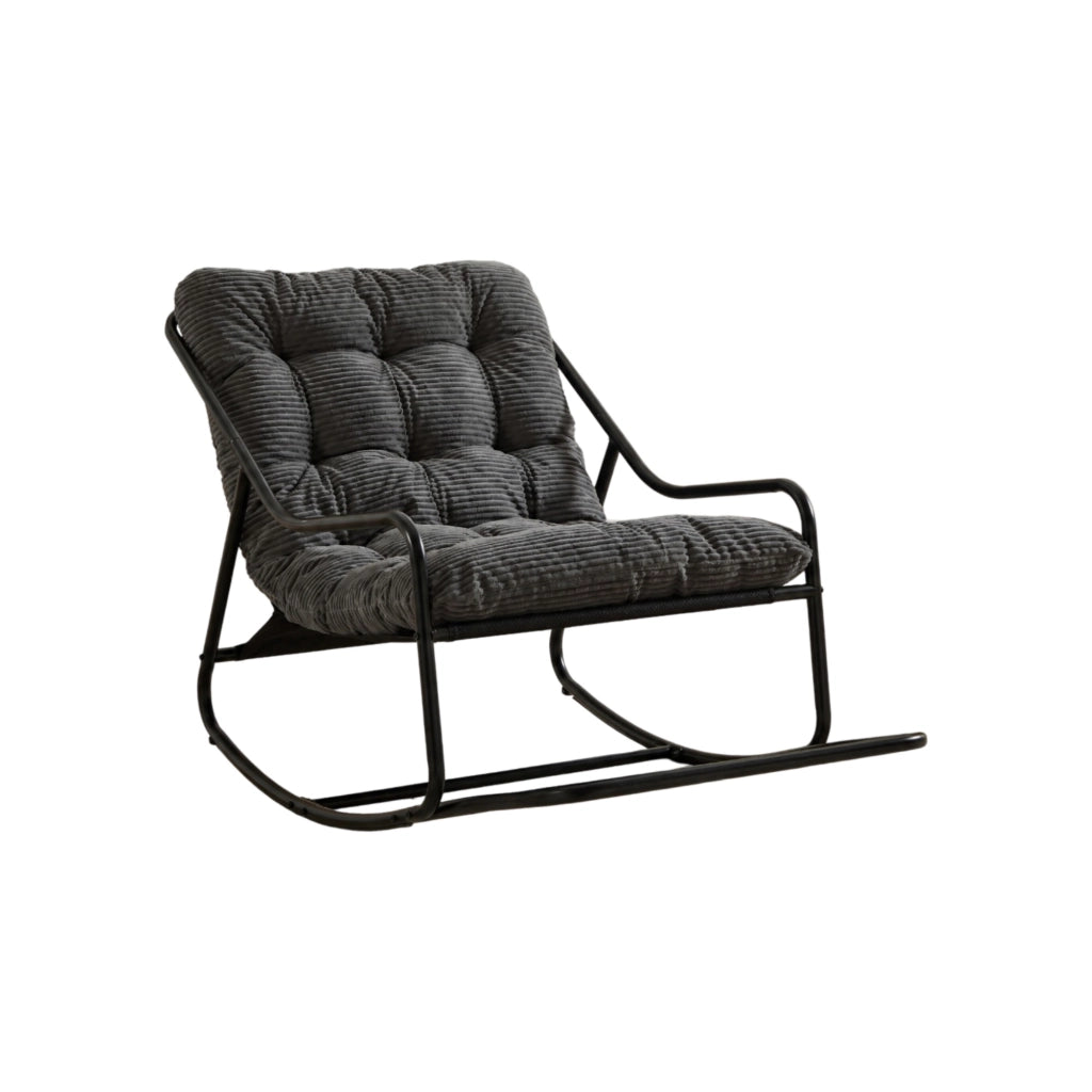 Poltrona a dondolo da esterno regolabile 75x116x82 cm in acciaio con cuscino grigio