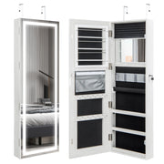 Armadietto portagioie con specchio a LED da 120cm, Appendibile alla porta o da parete con specchio interno Bianco-Armadietti per gioielli
