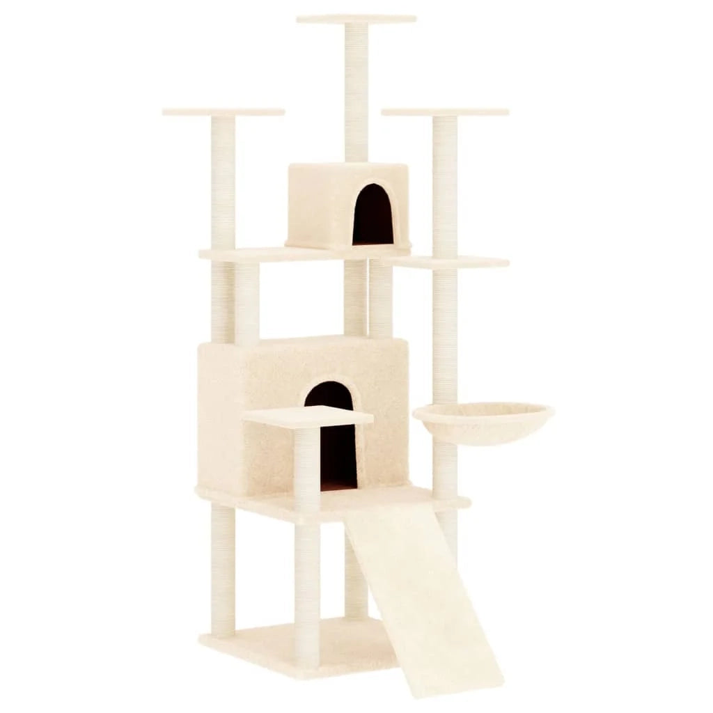 Tiragraffi per gatti torre per arrampicata giocattolo piattaforma per arrampicata con tiragraffi in sisal 154 cm crema 02_0022486