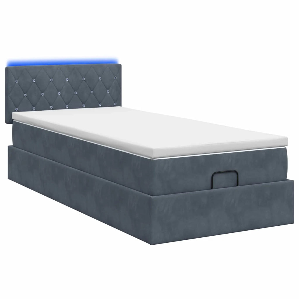 Letto Ottomano con Materasso e LED Grigio Scuro 90 x 190 cm 3457036
