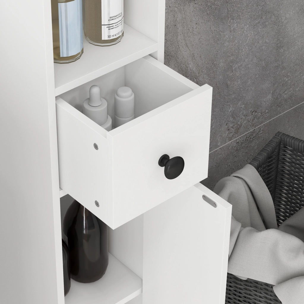 Mobile Bagno Colonna con Cassetto, Armadietti e Ripiani ¨C Minimal ¨C Legno Bianco 20x20x180 cm