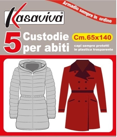 Set 5 Pezzi Custodia Abiti Trasparente 65 x 140 cm KASAVIVA