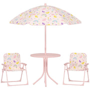SET DA GIARDINO PER BAMBINI 2-5 ANNI CON TAVOLINO ROTONDO, 2 SEDIE PIEGHEVOLI E UN OMBRELLONE, ROSA