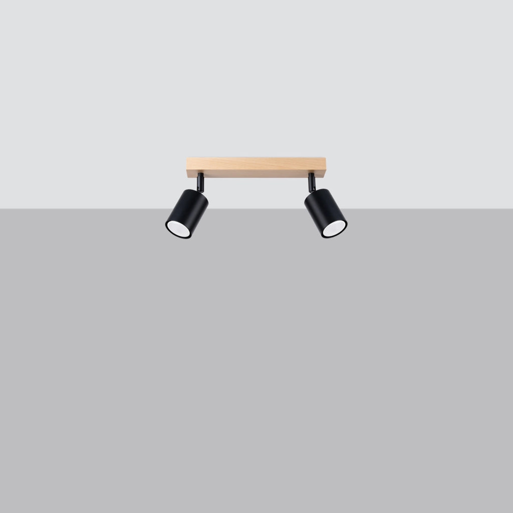 Faretto soffitto doppio nero legno 2xGU10 JUNGLO Pure Lume